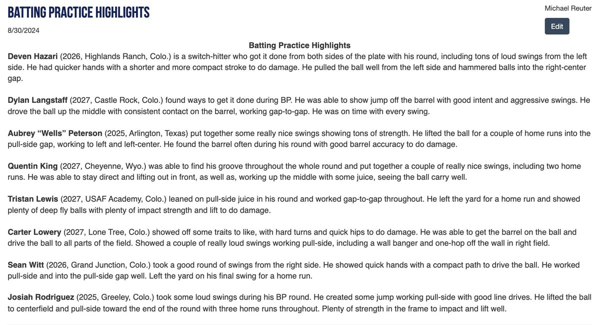 2024 Rocky Mountain Workout Showcase - Batting Practice Highlights #RMWorkout

🔗: perfectgame.org/Events/EventBl…