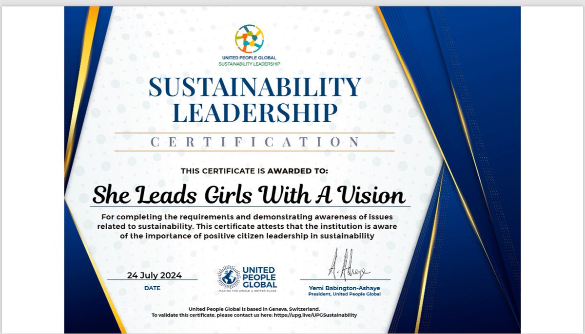 SheLeadsGV's tweet photo. Thrilled to share our official recognition and certification under the UPG Sustainability leadership program to recognize our commitment to sustainability! 

Together let’s continue making a more sustainable world for girls and young women with disabilities. https://t.co/oB0nSbRTMl