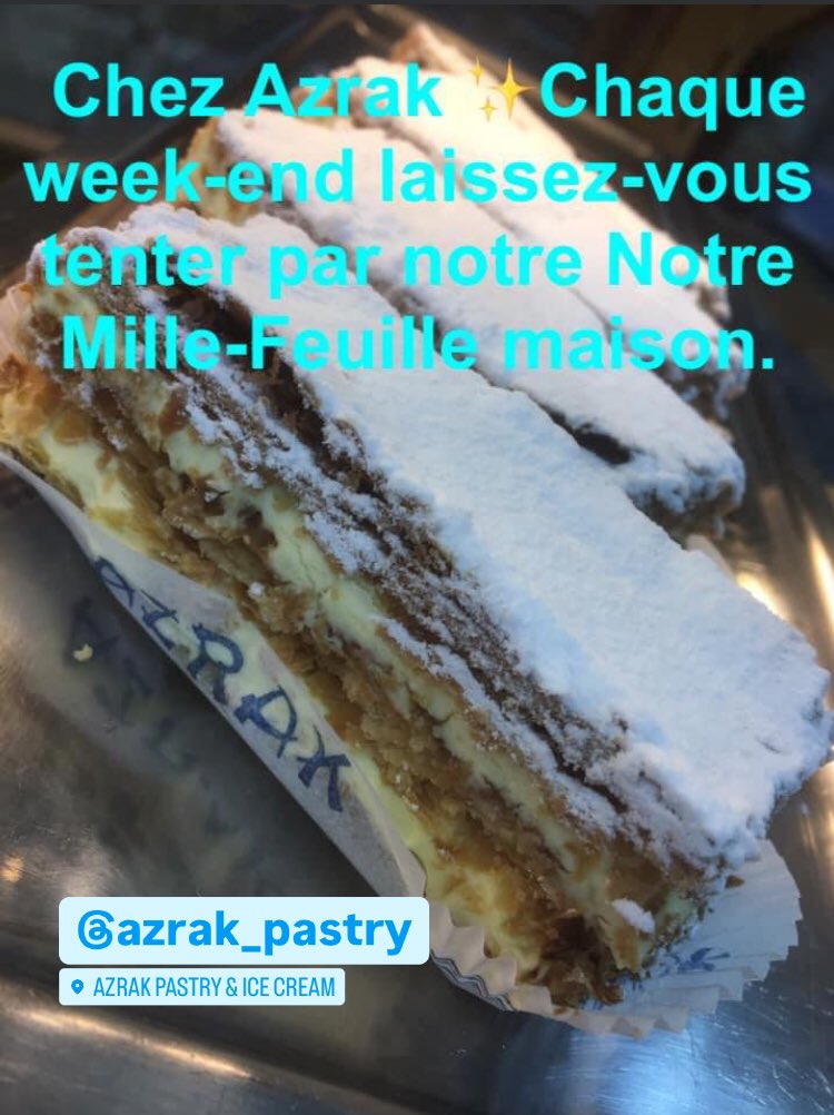 OD5RI's tweet photo. Chez Azrak ✨Chaque week-end laissez-vous tenter par notre Notre Mille-Feuille maison.
#MilleFeuilleChezAzrak #WeekEndGourmand #PlaisirFeuilleté #PatisserieArtisanale #IndulgenceFrançaise #DessertTime #AzrakSpecial #Azrakicecream #Azrakpastry #livelovelebanon #baabdat #icecream https://t.co/yL8pMTUr4C