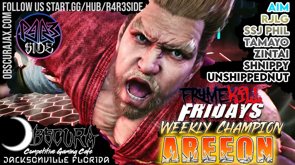 R4R3side's tweet photo. Congratulations to our #FrameKillFridays weekly winner for TEKKEN 8 @Areeeeon!!! Help build the hype and register for the monthly early!: https://t.co/DDWhZrOp9o

Tomorrow we've got A MYSTERY EVENT!
All tournaments will be a Mystery* #HouseofKyanta
https://t.co/3r6Qi4Nbea https://t.co/cxAhS8ZUcj