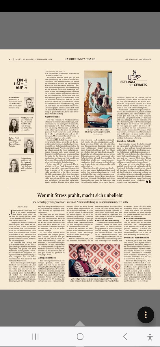 HGrunbichler's tweet image. ... und dazu passend der Artikel von @_AnikaDang in der Rubrik "Karriere". Es geht um das #Gehalt, die #Arbeitsbelastung.  #Leiwand, oder?
