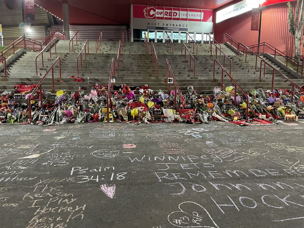 ChinookArchYYC's tweet image. The tribute for Johnny Gaudreau tonight at the Saddledome.