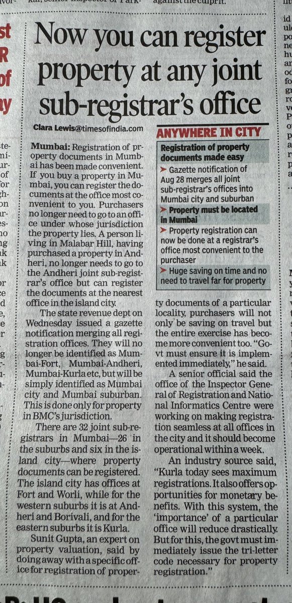 Now you can register property/ Flat at any joint registrars office close to you. For property in BMC Jurisdiction