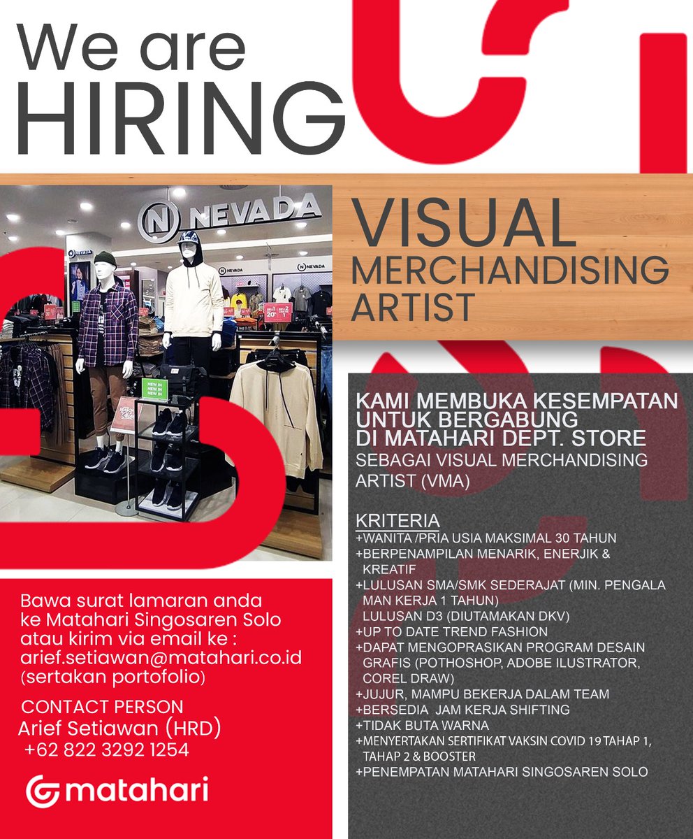 Sialahkan lulusan SMK desain grafis, DKV, dll
#lowongan #lokersolo #deskomvis #visualmerchandise #lokerjogja #lokersoloraya #dkv #desaingrafis #GraphicDesign