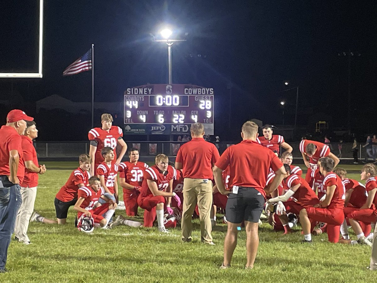 Sidney_AD's tweet photo. Congrats to Coach Eli Bales and company on their 1st win of the season! Student section way to represent!  

Cowboys 44 Eagles 28 
#cowboynation https://t.co/xuykgweAwp