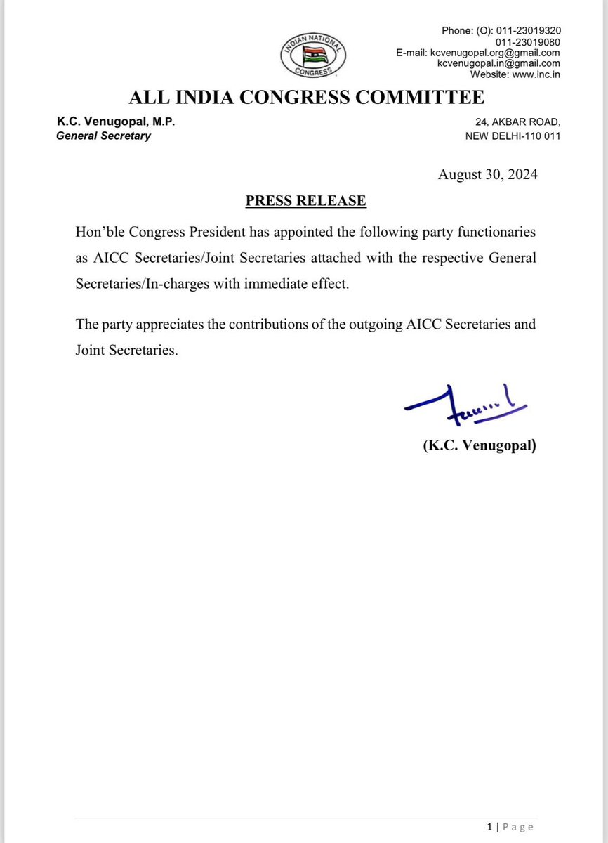 RuchiraC's tweet image. Humbled and grateful to the Party leadership for recognising my work and entrusting me with this responsibility as AICC Secretary.

A big thank you to Congress President @kharge ji, CPP chairperson Smt Sonia Gandhi ji, LoP @RahulGandhi ji, GS @priyankagandhi ji, GS Organisation…