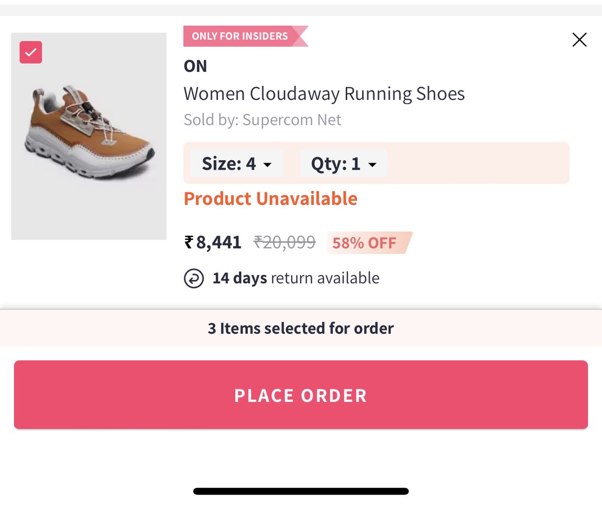 chitravora's tweet photo. Myntra Application facing issues with order placing. The item is available on the page but after adding it to cart, it shows unavailable (all sizes / multiple
Addresses tried) - also, price keeps fluctuating! No help provided by customer care. https://t.co/DQGEOfHAp1