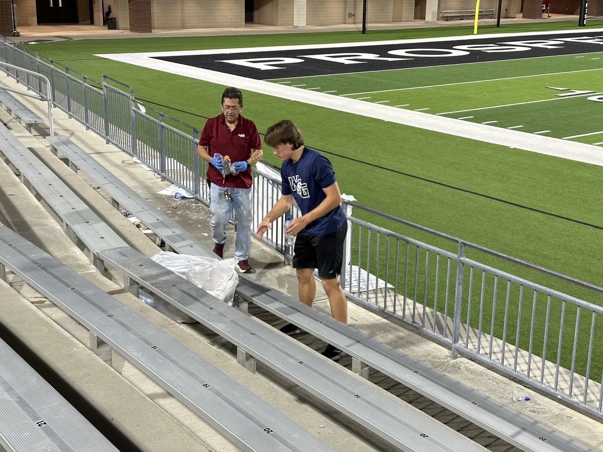 My JV quarterback with a servant's heart! Loved watching my son help with <a href="/WGHSboosterclub/">The Grove Gridiron Club</a> concessions then help clean up the stadium bleachers with <a href="/ProsperISD/">Prosper ISD</a> staff after the big varsity <a href="/WGHSFootball/">Walnut Grove Football</a> win! So proud of the fine young man you are on and off the field, Graceton!