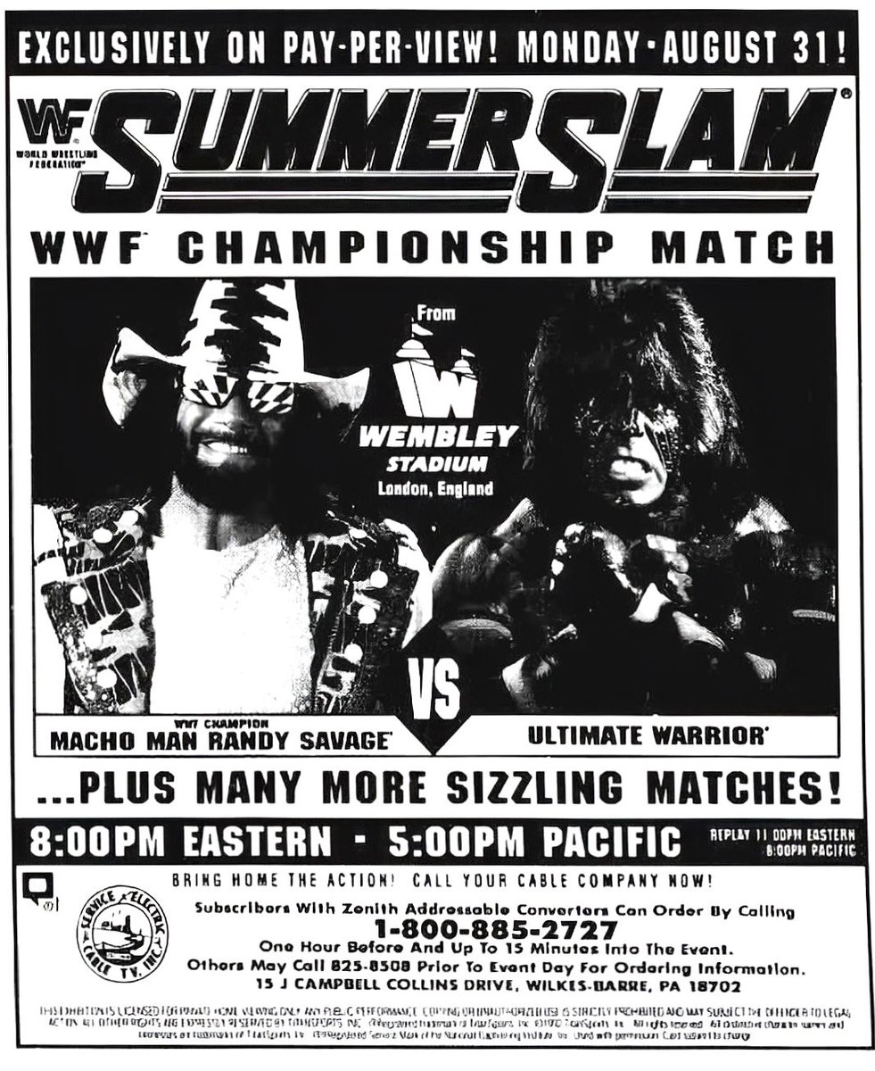 WWFWrestling1's tweet photo. Aired on this day in 1992: SummerSlam from Wembley Stadium, London, England! Note that the event took place on Aug 29 and was later aired on Aug 31. ☀️🇬🇧 #WWF #WWE #Wrestling #SummerSlam92 https://t.co/8NJjiCrVkz