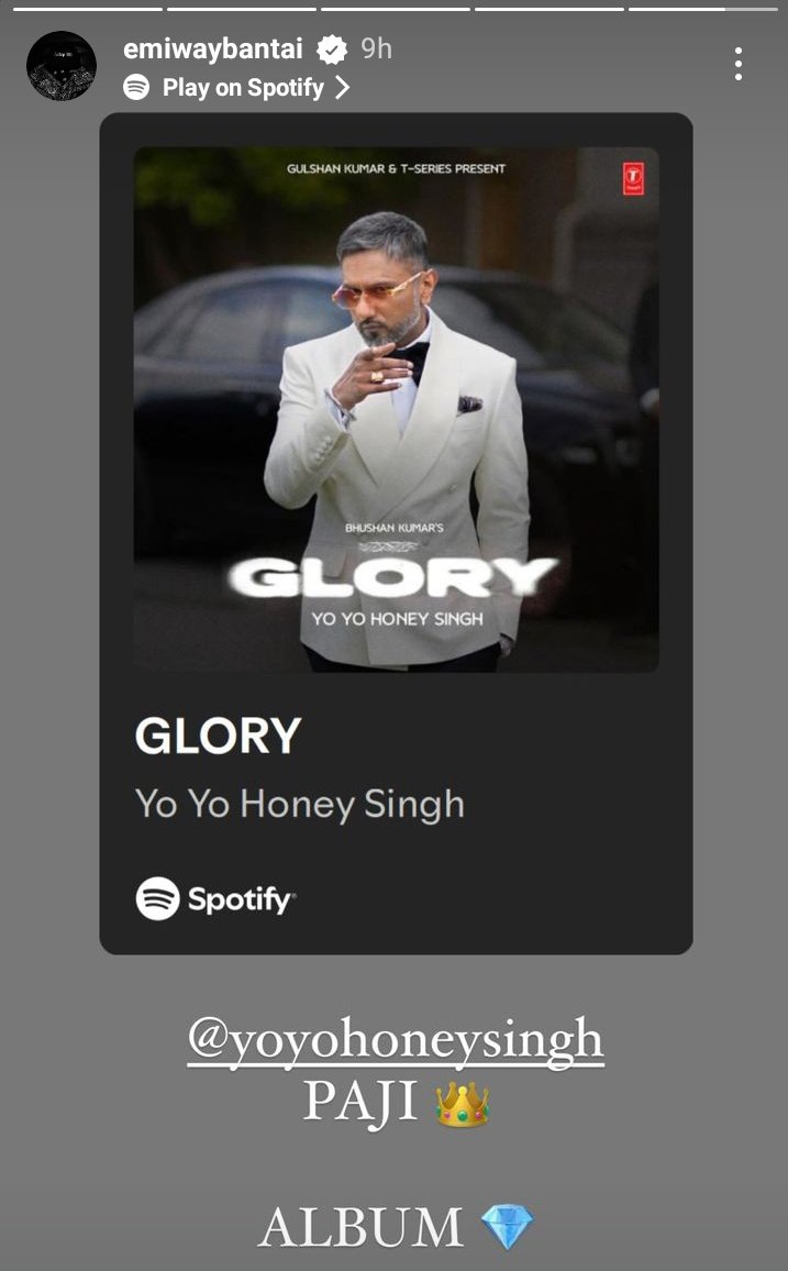 theyoyokingdom's tweet image. #EmiwayBantai and #Subh shared Yo Yo Honey Singh&apos;s album #Glory via instagram stories