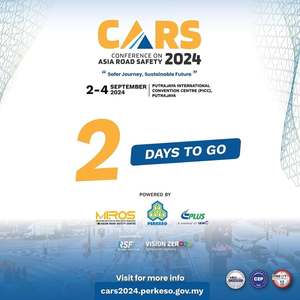 mirosroadsafety's tweet photo. 🚨 Just 2 days to go until the Conference on Asia Road Safety! 🚨 

We’re excited to welcome participants from across Asia as we gather from September 2-4, 2024, to discuss vital road safety strategies and innovations. https://t.co/k3xYmr5xOE