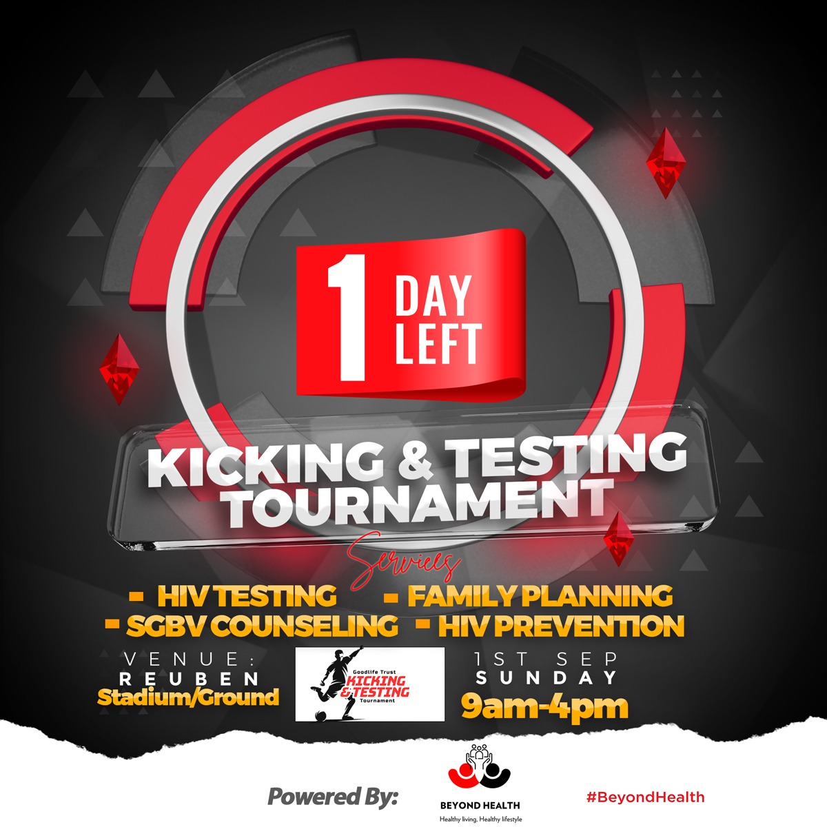 MrOnsase's tweet photo. Get ready for an unforgettable experience at the Kicking and Testing Tournament tomorrow! Join us at Rueben Stadium for thrilling football matches and free health services. Let's unite for a day of fun, fitness, and community!
#BeyondHealth @BeyondHealthKe @NASCOP @nsdcc_kenya @PEPFAR @MOH_Kenya