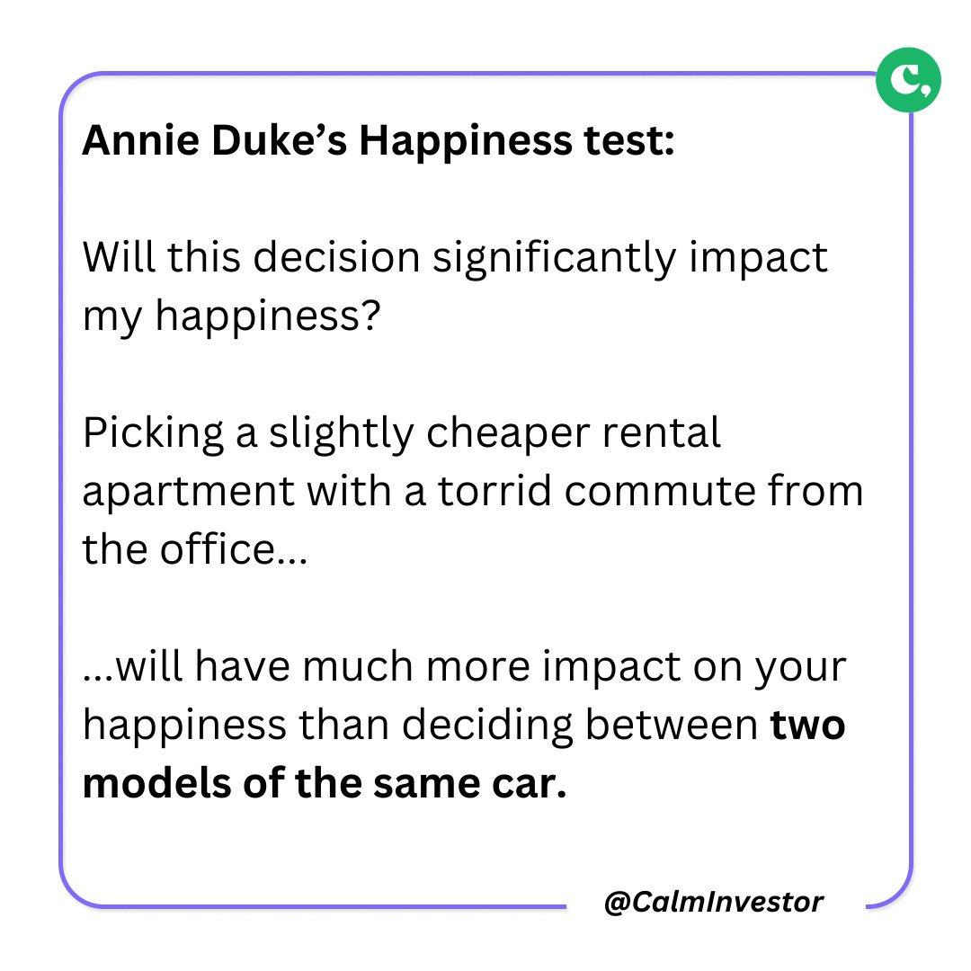 CapitalmindRA's tweet photo. Next time you make a consequential decision, try applying the happiness test by Annie Duke. 

via @CalmInvestor https://t.co/zyto9aIRrn