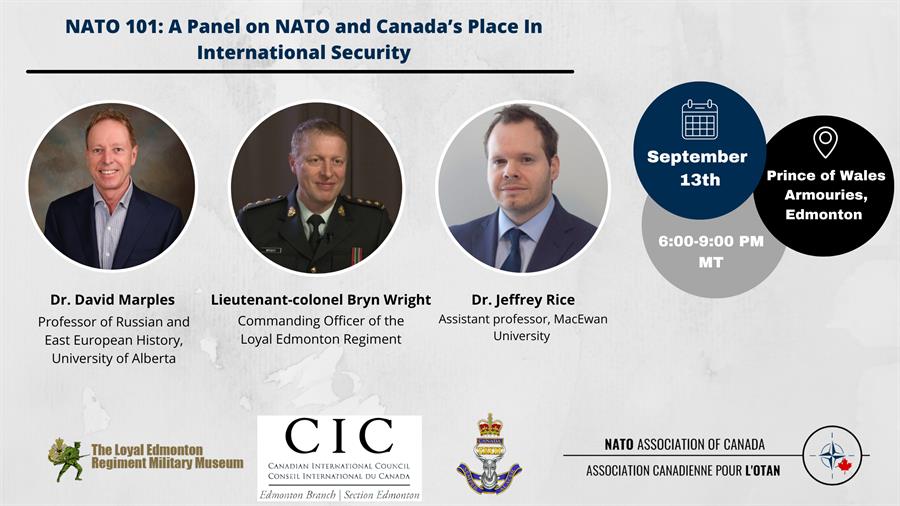 YegCIC's tweet photo. Join #CIC on Sept. 13 for night celebrating and discussing the impact of #NATO in #Canada, #Ukraine, and beyond.

The event includes light food and drink, a panel of expert speakers, museum tours, &amp; more!

Learn more &amp; register here: https://t.co/mT3aI9din3

#YEG #NATOforUkraine https://t.co/TbS4jFplgs