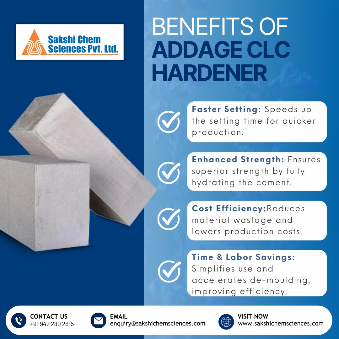 SakshiChemSci's tweet image. Build with confidence using Addage CLC Hardener! Improve the longevity and quality of your CLC blocks effortlessly. #ConstructionChemicals #CLCBlocks #Addage