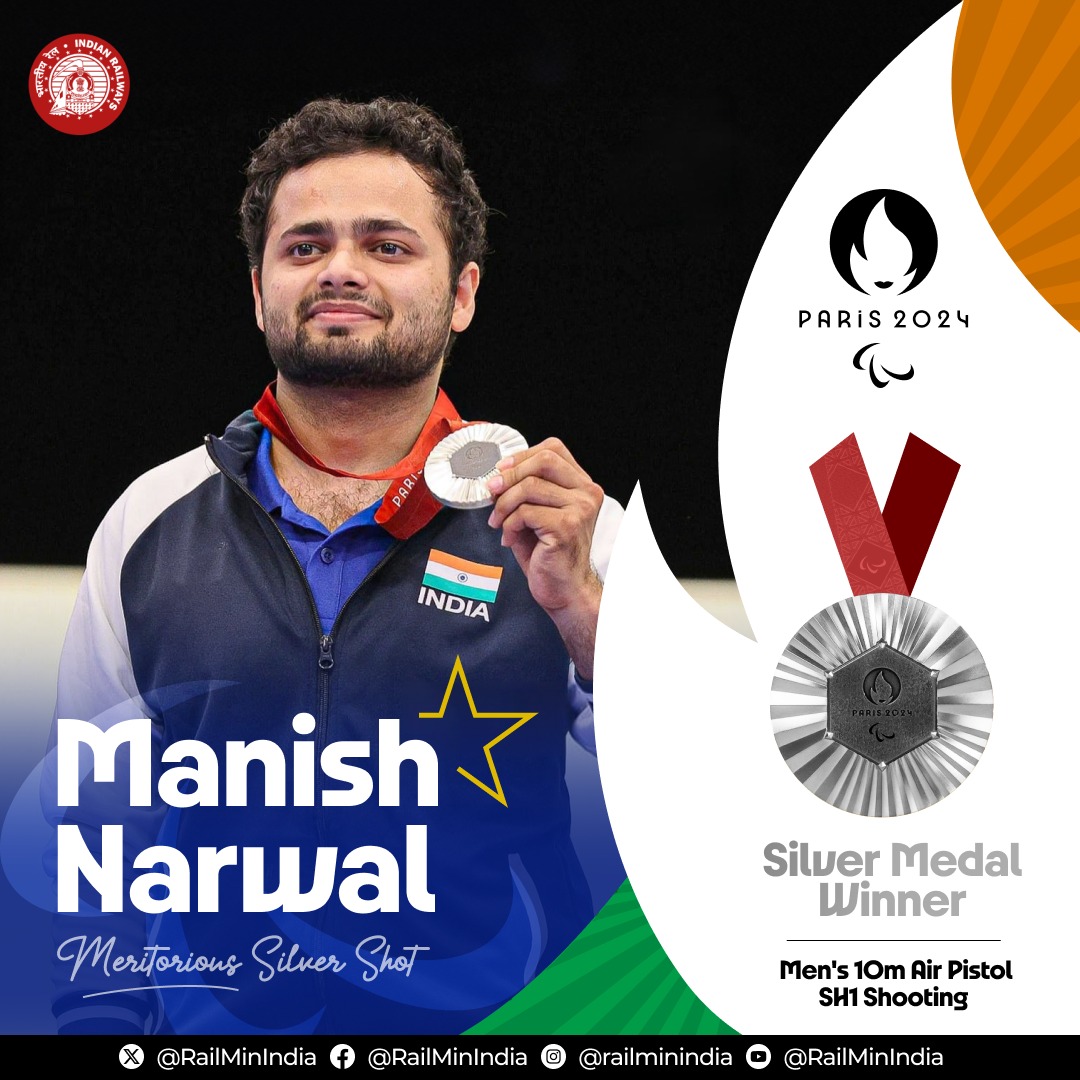 RDSOLucknow's tweet photo. Shot of Silver Splendour!

congratulations to shooter Manish Narwal on winning Silver medal in Men's 10m Air Pistol SH1 Shooting event at the Paris #Paralympics2024. https://t.co/ubKifDCCWt
