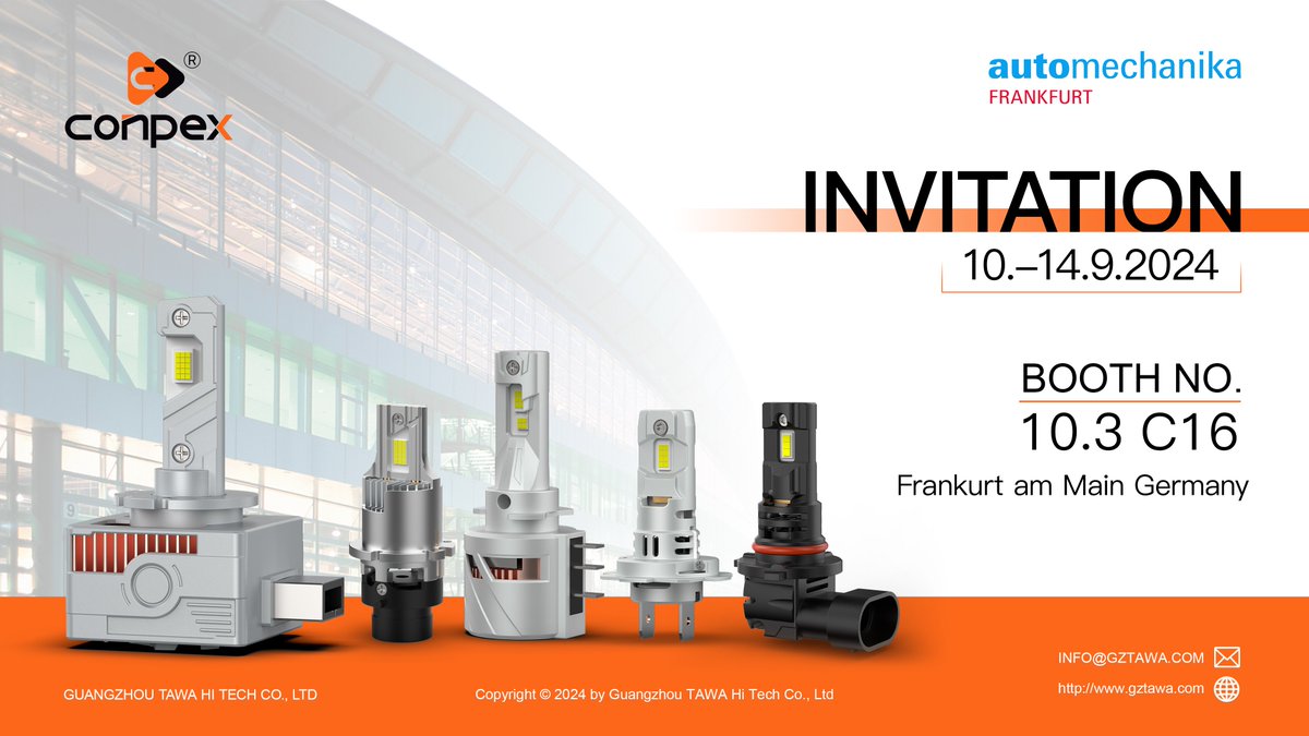 conpexofficial's tweet image. #Conpex Shines in @automechanika_  Frankfurt 2024 is Here! 🇩🇪
The biennial automotive extravaganza is back; we&apos;re bringing more than just LEDs!

🔍 Find us at:  
📍 Booth: C16, Hall 10.3
🏢 Venue: Messe Frankfurt Exhibition Ground
📅 Dates: September 10-14 (A whole week!)