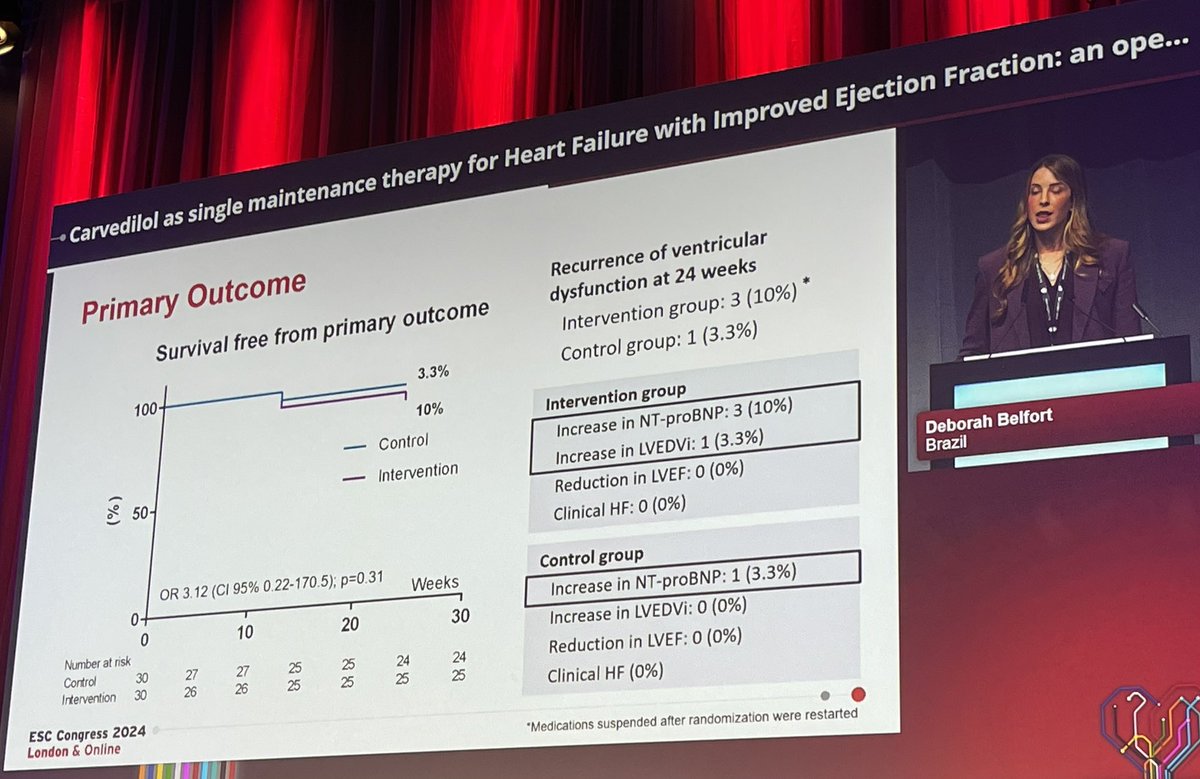 A reduction in polypharmacy to Carvedilol alone in recovered LVEF appears safe #ESCCongress