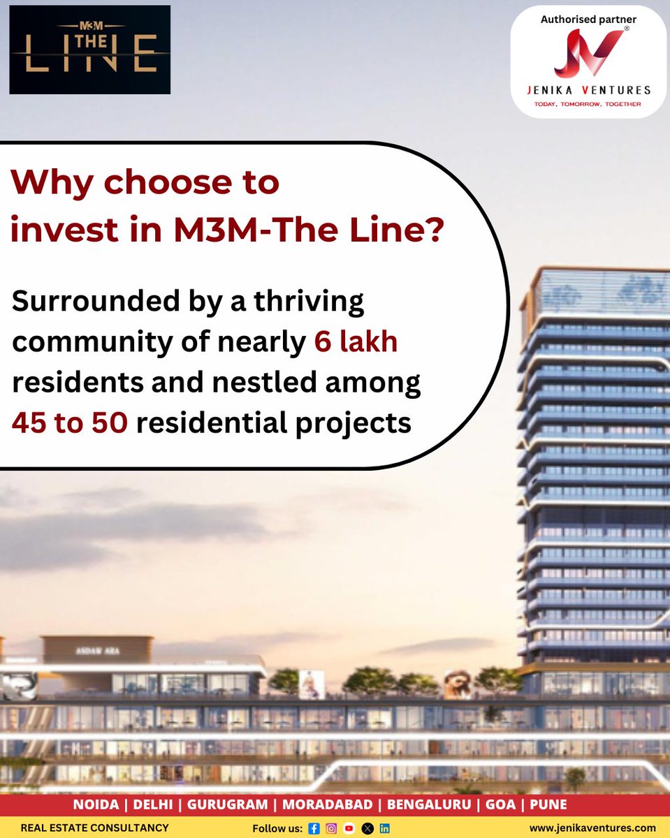 JenikaVentures's tweet photo. Discover a world of opportunities at M3M The Line sector 72. 
#jenikaventures #m3mtheline #sector72 #noida #urbanliving #m3m #propertyinvestment #commercialproperty #topdeveloper #northindiadevelopers #centralnoidaproperty #propertyinvestment #realestateinvestment #M3MNoida https://t.co/DPVUvYvKPt