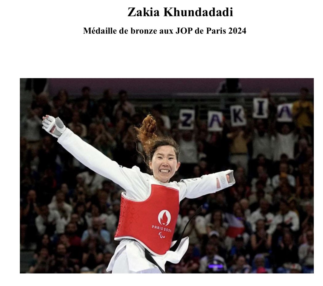 AziziHomayoon's tweet photo. The Paralympic Games have been uplifting, especially with Zakia Khudadadi’s bronze medal win in taekwondo. Her journey has inspired Afghans and many others worldwide.

Thank you to everyone who continues to support the Afghan people and our shared values. https://t.co/aVwc6D6nEA