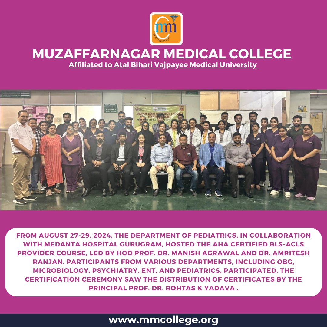MMCandH's tweet photo. Empowering healthcare, one course at a time! 🚑💉 From August 27-29, 2024, we joined forces with Medanta Gurugram for the AHA Certified BLS-ACLS Provider Course.
.
.
.
.
#HealthcareHeroes #LifeSavingSkills #BLSACLS #MedicalTraining #Teamwork #muzaffarnagarmedicalcollege https://t.co/xMAEDWcsfw