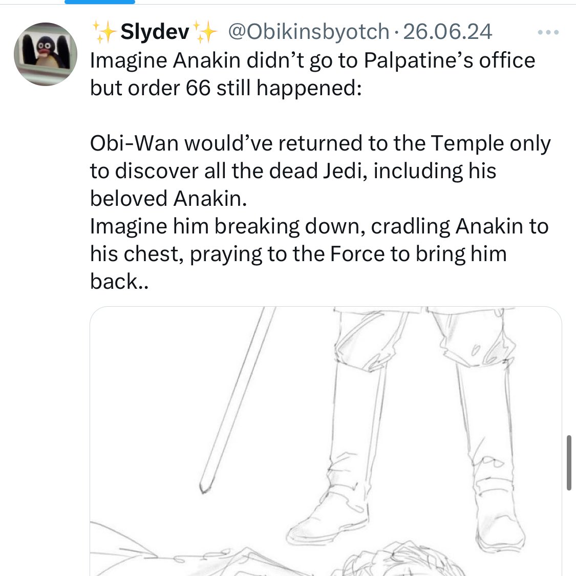 DeadDoveObikin's tweet photo. Hi everyone, we never do this but after being repeatedly contacted by people in the Obikin fandom, @Obikinsbyotch refuses to take down fanarts from several artists that were reposted without permission and credit. Please beware of this account. https://t.co/WA2y1nnqVx