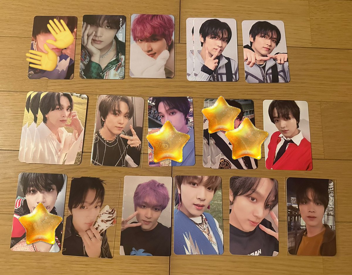 karinrinfam's tweet photo. @nct_1122kh 初めまして、検索より失礼致します。当方一枚目のもの所持しております。お借りした画像の⭐️を付けさせて頂いたものと交換可能でしょうか？N:1可能です。ご検討お願い致します。 https://t.co/YpgxBzBrKj