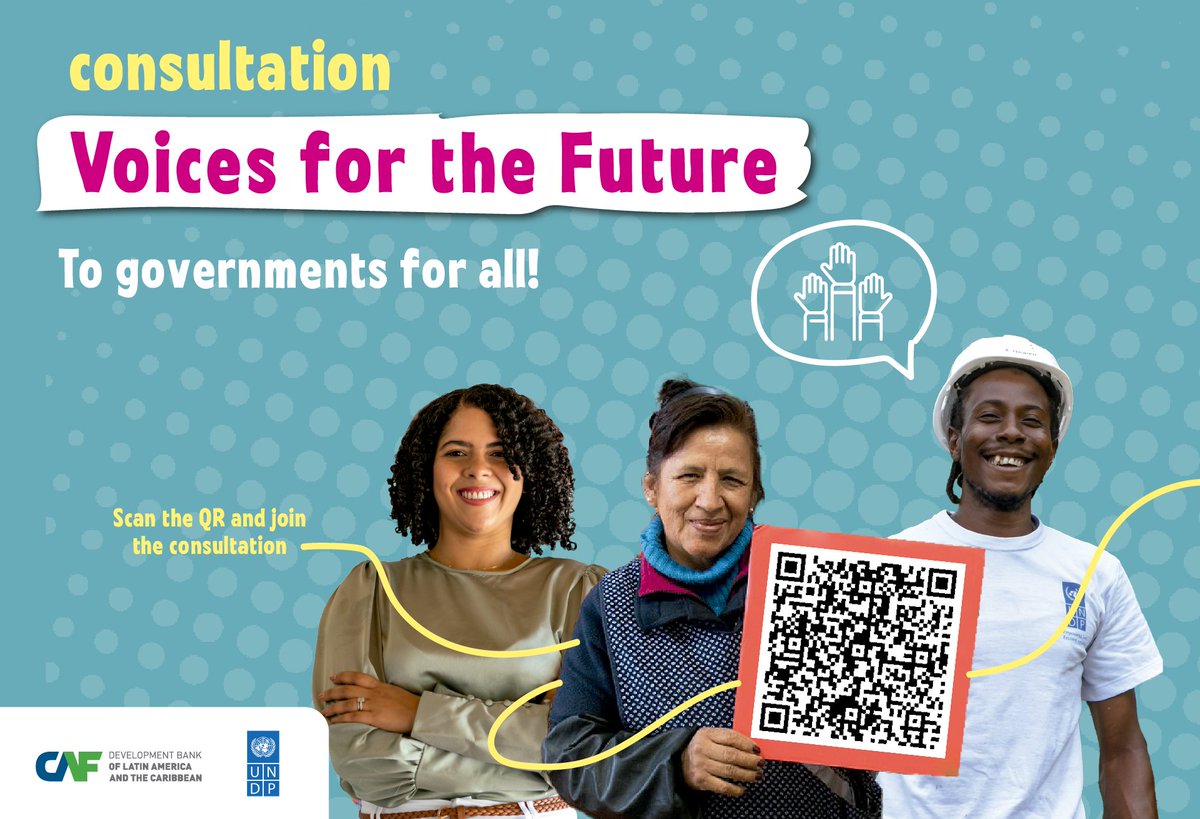 More participation means more opportunities, more democracy, and more development.

<a href="/PNUDLAC/">PNUD América Latina y el Caribe</a> and <a href="/AgendaCAF/">CAF</a> launch “Voices for the Future” consultation to gather ideas on how to accelerate development in region and improve people's well-being. Share yours: rb.gy/p9g92i