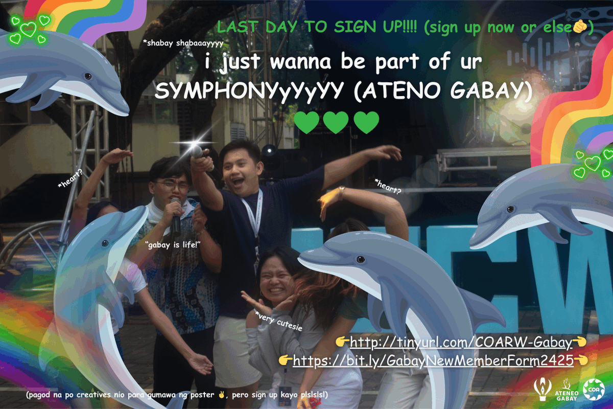 “Huling tawag na, pasok na!”📷📷

Bukas na lang hanggang mamayang 11:59 PM ang applications!
📷 tinyurl.com/COARW-Gabay
📷 bit.ly/GabayNewMember…

COA RecWeek 2024: Wonder, August 27–30, 2024

#RecWeek2024
#WanderIntoWonder
#COASectorBasedCluster

Pub: Love Caranza