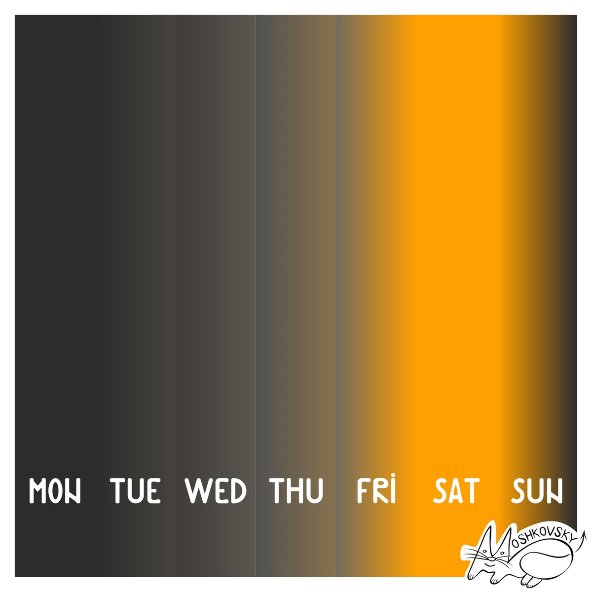 Moshkovsky_art's tweet image. Найбільш яскраві дні для робочого люду з пʼятиденкою)

The most bright days for people who work on weekdays.

#робочийтиждень #workingweek #weekdays #weekdaysandbrightdays #робочіднііяскравідні #яскравідні  #workweek #weekend #moshkovsky #moshkovsky_art #poplava_art