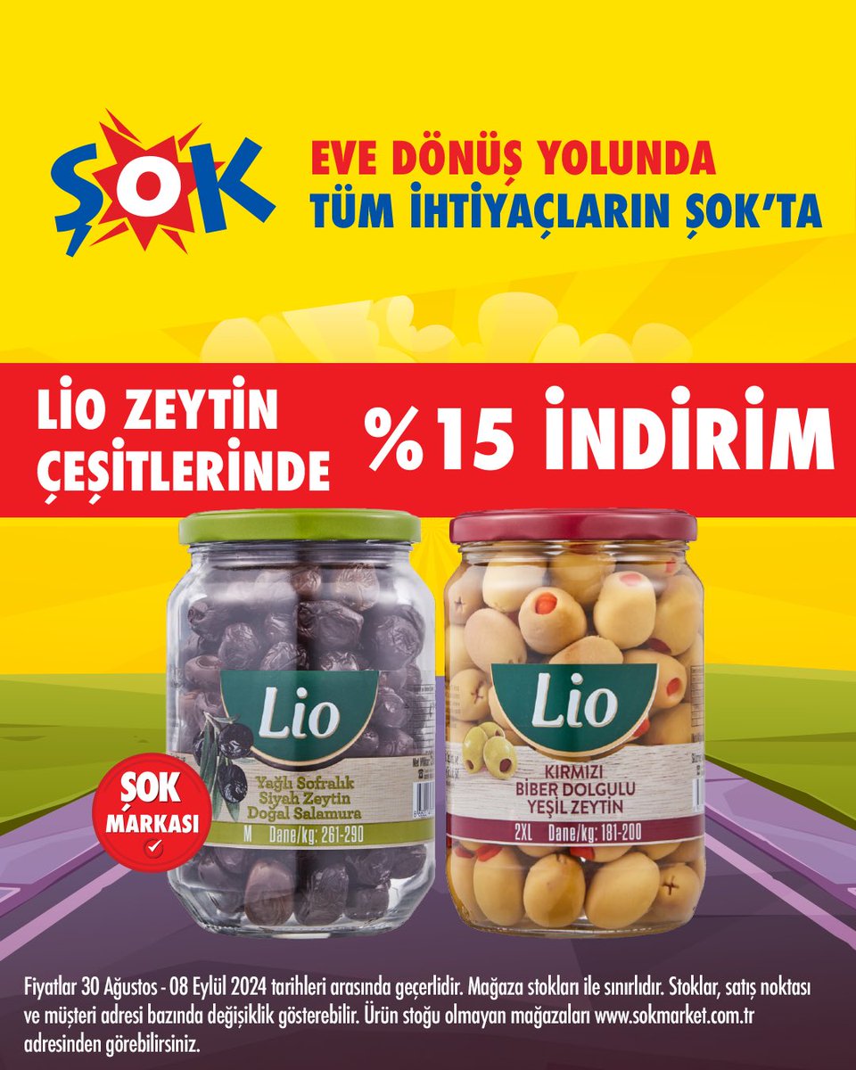 SokMarketler's tweet photo. Eve dönüş yolunda tüm ihtiyaçların #ŞOK’ta! 💛
Lio zeytin çeşitleri #ŞOKUcuz fiyatıyla hem #ŞOK’ta hem de #CepteŞOK’ta! 🤩
#BackToCity
https://t.co/aWD7W052mo https://t.co/rNtdZk6QIB