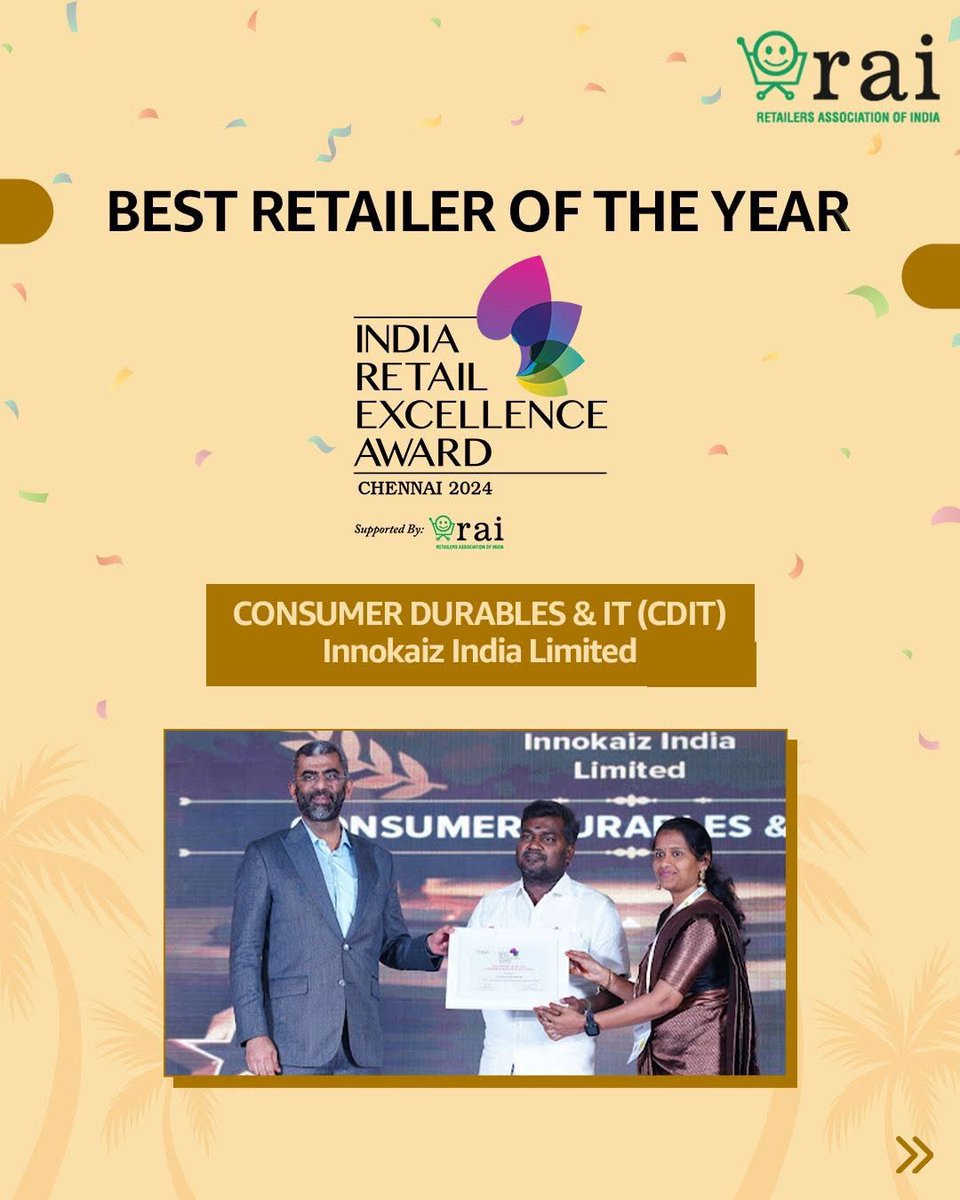 innokaiz_india's tweet image. 🎉 We are thrilled to announce that we have won the India Retail Excellence Award 2024 for our outstanding contributions and dedication to Consumer Durables &amp;amp; IT Products! 🏆 #sukumarbalakrishnan #innokaiz #IndiaRetailExcellence #AwardWinning #ConsumerDurables #ITProducts