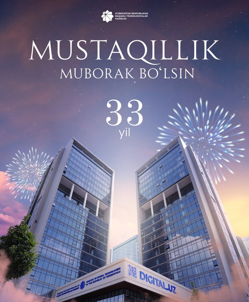 🇺🇿🇺🇿 Mustaqillik kuni muborak bo‘lsin!

Bugungi kunda axborot-kommunikatsiya texnologiyalari sohasi respublikamizning rivojlanishida muhim o‘rin tutib kelmoqda. 

Har qanday millat va xalq uchun eng muqaddas qadriyat, bu shubhasiz, mustaqillikdir.
