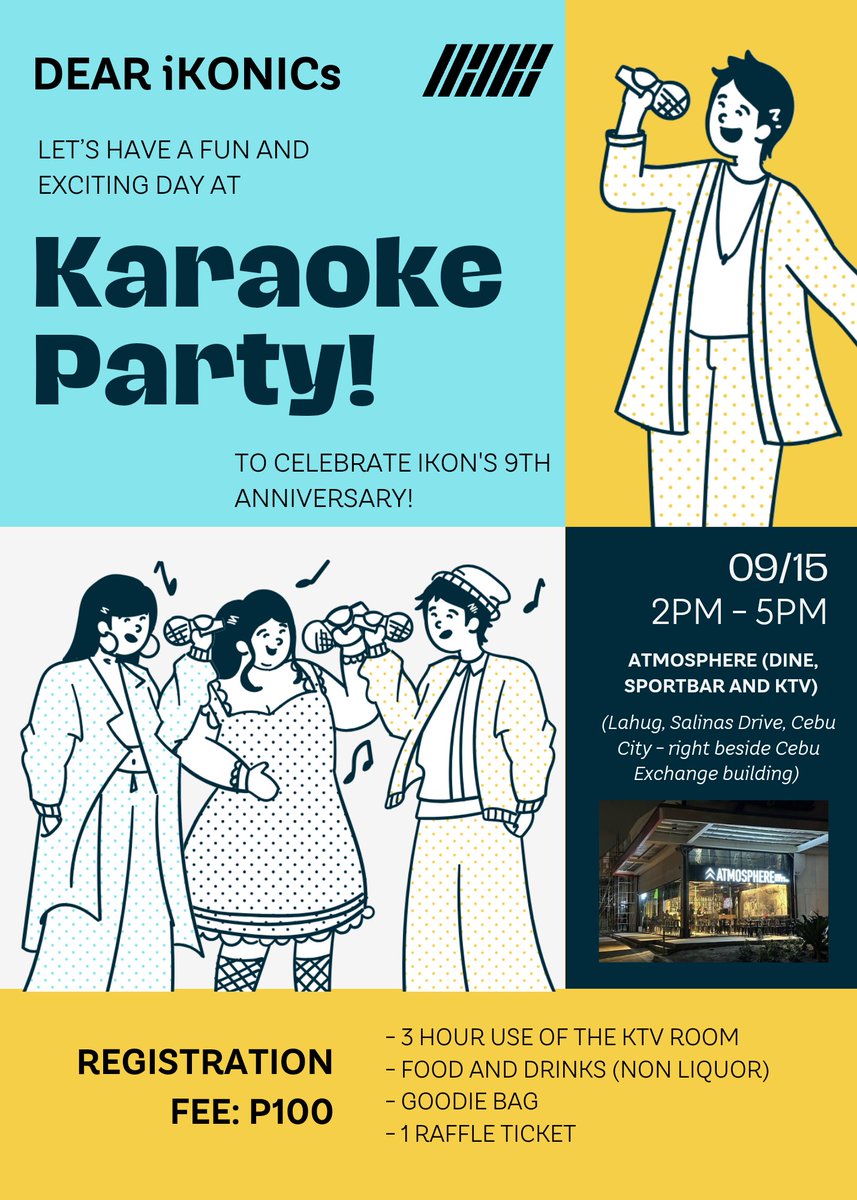 iKONPHCEBU's tweet photo. Cebkonics, we're bringing party to you. Hope you ready? Ready! 🎶

Let's celebrate iKON's 9th Anniversary through a karaoke party! 🎤

See poster for the full details. ✨

🔗 https://t.co/cll0hCmg4s

#iKON #아이콘 @iKONIC_143 https://t.co/5guLu8Fcoz