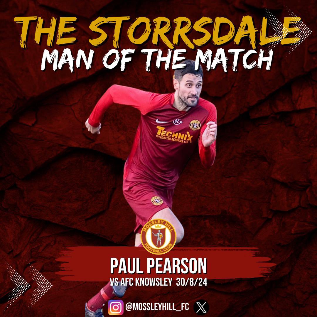 It’s the Big Man who takes The Storrsdale Man of the Match crown for our game against <a href="/afc_knowsley/">AFC Knowsley</a> last night. Another clean sheet and a vital 2nd goal for our centre half. Well done Paul! #oneclub