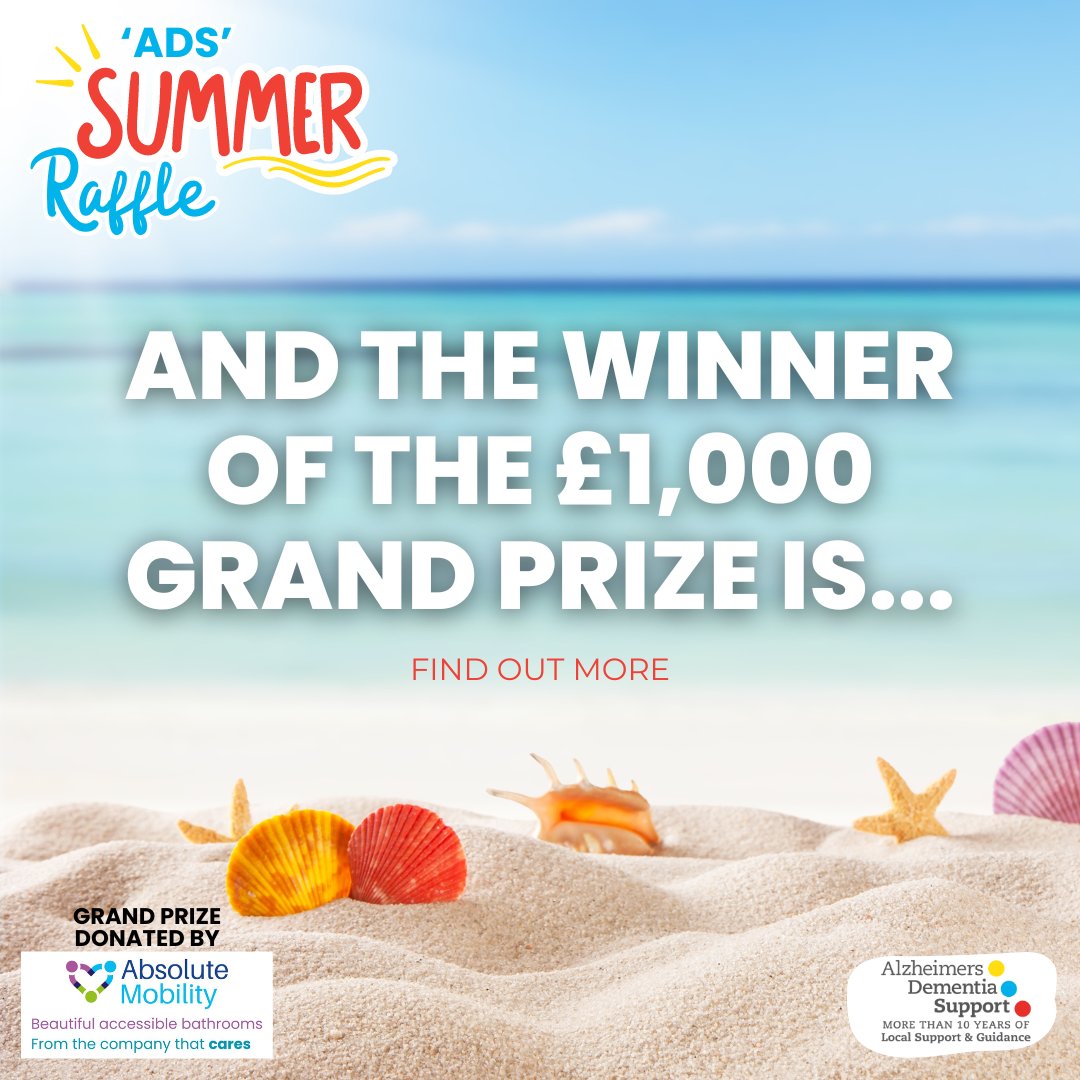 The lucky winner of the 'ADS' £1,000 prize Summer Raffle is🎉🎉...Read the news article on our website to find out🤩. With thanks to @Absolute Mobility and @Clara Court Care Home ❤️ 
adscharity.com/our-blog/annou…
 #adscharity #alzheimersdementiasupport #charityraffle #adssummerraffle