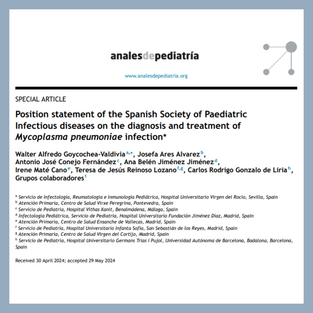 seipweb's tweet photo. 🆕 #DocumentoSEIP Position statement of the Spanish Society of Paediatric Infectious diseases on the diagnosis and treatment of #Mycoplasma pneumoniae infection
https://t.co/M1iGWbzped https://t.co/EEb3OKzCfe
