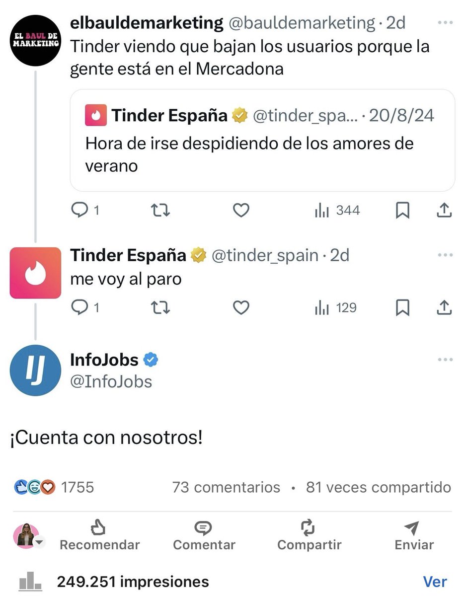 Esto es lo mejor que vais a ver respecto al tema de ligar en el Mercadona, piña y horarios : 

#tinder #infojobs #empleo #supermercado