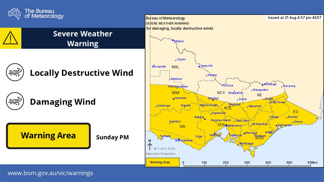⚠️Severe Weather Warning for damaging winds has been issued, with ...