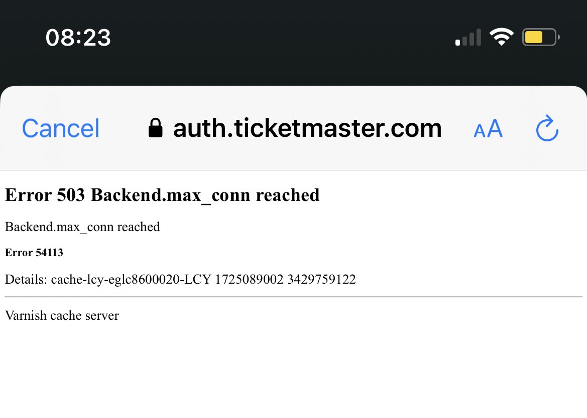 JaimmieRiley's tweet photo. Ticket master is already giving 503 errors #Oasis25 https://t.co/x4SeoboGXq