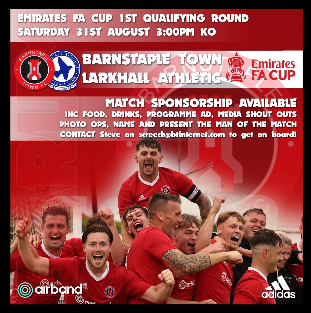 Official_BTFC's tweet image. Matchday!

See you all this afternoon as we return to @EmiratesFACup action as we take on @LarkhallAFC down at Mill Road, 3pm KO
Come on the Burum!
Let's continue this wild assed ride ❤️