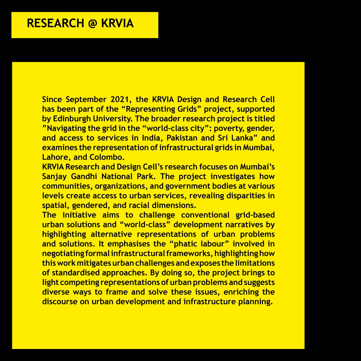 KrviaNews's tweet image. KRVIA Research and Development Cell  

Navigating the Grid

#krvia #krviaresearch #krviamasters #postgraduatestudies #urbandesign #urbanconservation #researchtimeline #designcell #mumbaicity #urbanstudies #urbanism #contextinquiry