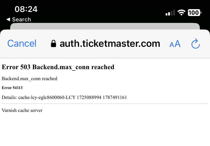 Usmith8's tweet photo. @TicketmasterUK @oasis ?? None of us in the family can log in 🤯 https://t.co/HcsR5gPBcZ
