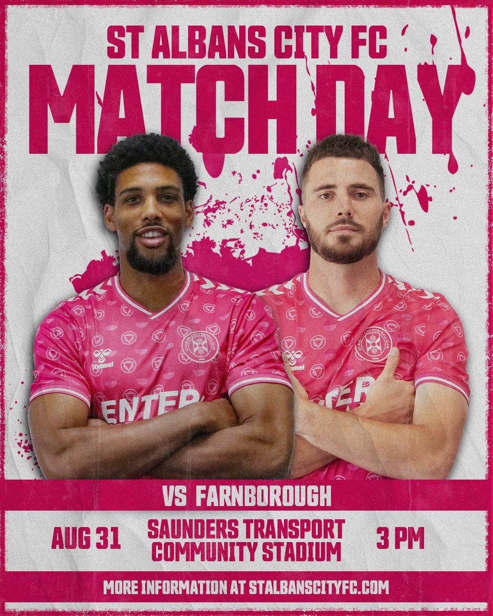 stalbanscityfc's tweet photo. ⚔️ MEN'S MATCHDAY!

🆚 Farnborough
⏰ 3:00 pm kick-off
🏟️ Saunders Transport Community Stadium

#COMEONYOUSAINTS😇 https://t.co/OBE22lJriA