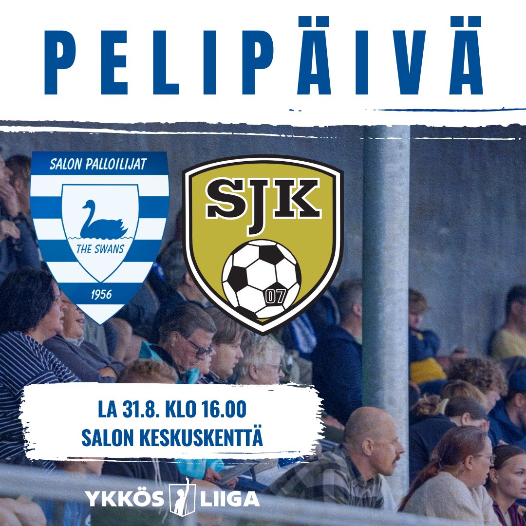 Pelipäivä! 🥳 Eläinklinikka EHYT isännöi tänään huippukuntoisen Joutsenlauman kotipeliä. Nähdään matsissa!

🆚️ SalPa - SJK Akatemia
⏰️ La 31.8. klo 16.00
⚽️ Salon Urheilupuisto, Kanari Areena
💶 Kaikki liput 10€ / alle 16v ilmaiseksi
📺 Ruutu+ 

<a href="/ykkosliiga/">Ykkösliiga</a>
<a href="/salonkaupunki/">Salon kaupunki</a>