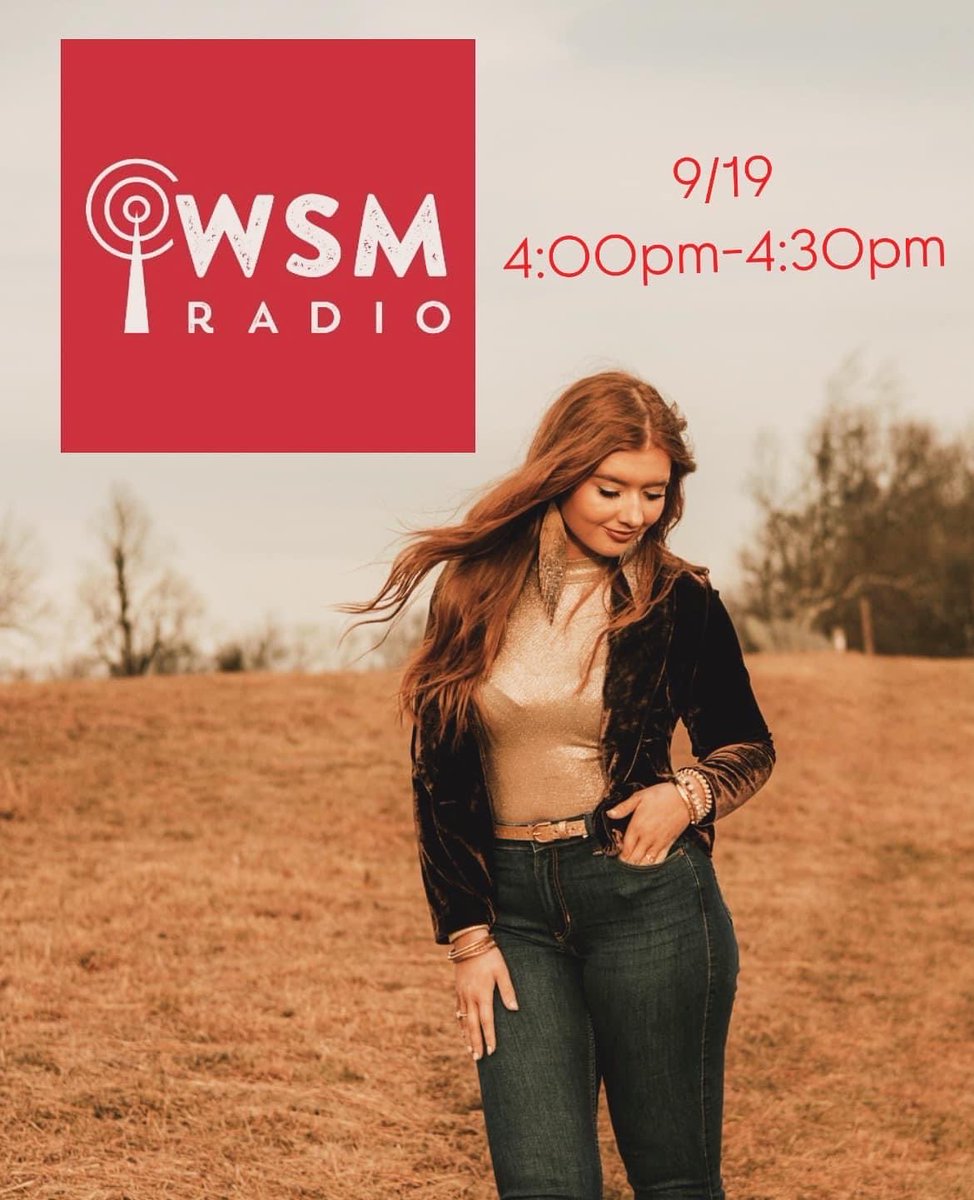 So excited to be on ⁦<a href="/WSMradio/">WSM Radio - The Home of the Opry!</a>⁩ with ⁦<a href="/OnAirWithEryn/">Eryn Cooper</a>⁩, September 19th at 4:00 CST!! Can’t wait!! ⁦<a href="/BillCodyWSM/">Bill Cody</a>⁩ ⁦<a href="/opry/">Grand Ole Opry</a>⁩ ⁦<a href="/BelmontUniv/">Belmont University</a>⁩ ⁦<a href="/visitfranklin/">Franklin Tennessee</a>⁩ ⁦<a href="/580WKSK/">580 WKSK The Farm</a>⁩ ⁦<a href="/CountryMusic/">CMA Country Music</a>⁩