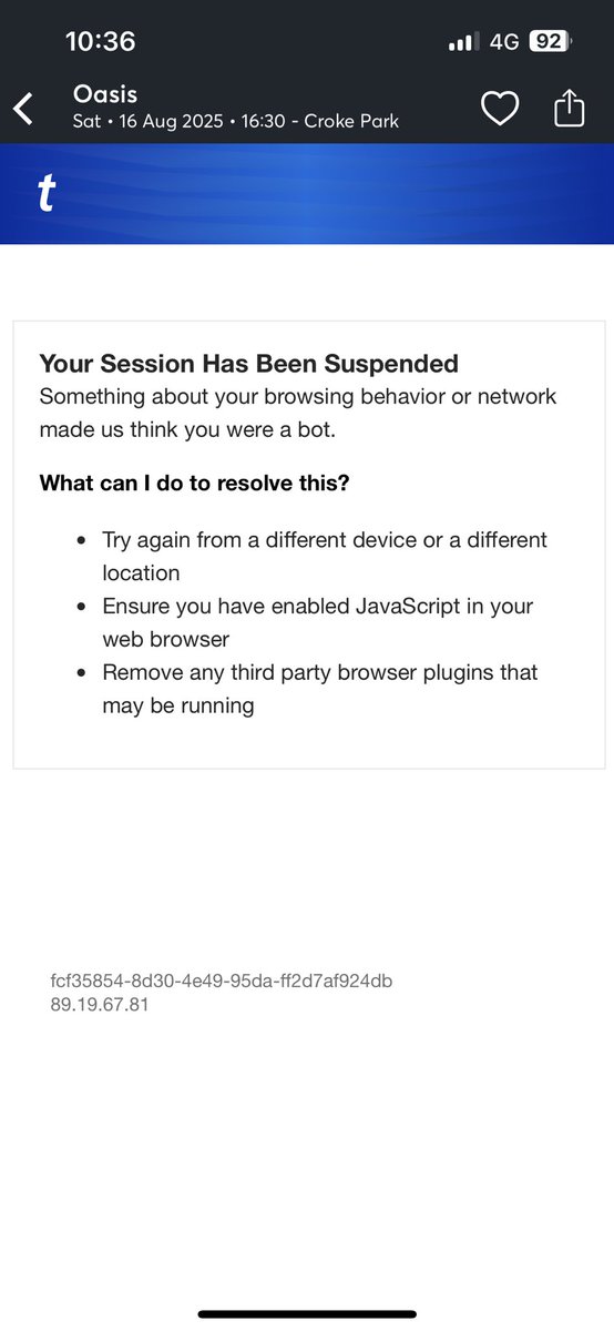 AlxpAlex's tweet photo. @TMIrelandHelp why did this happen. I am on a single IOS device. Was waiting since 8 am, no VPN or other bot. https://t.co/Re56uFXkSI