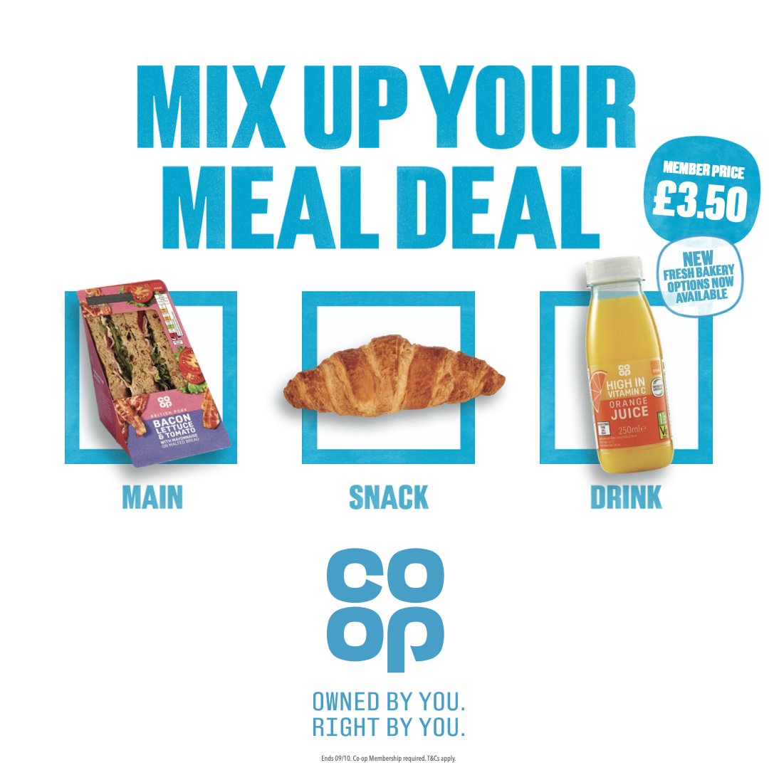 Mix up your next <a href="/coopuk/">Co-op</a> Meal Deal and get a delicious, fresh bakery item as your snack 🥐