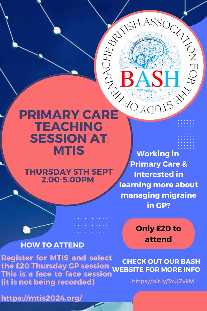 #GP #PrimaryCare @ #MTIS #MedEd 
Are you attending MTIS next week in London?
Are you working in Primary Care?
Join us to learn more about managing #Migraine in GP.
Just register for the GP session.