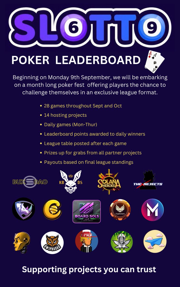 Slotto.gg | LAUNCHING SOON! (@slottogg_) on Twitter photo The list of projects (and therefore the prize pot) is growing ๐
The lineup will be finalised within 24 hoursโฆ
Welcome onboard <a href="/MAGApixel_NFT/">MAGApixel/MEOWGA - WE THE DEGENS</a> <a href="/solanaheroes_/">Solana Heroes-Heroes Mint Live! Villains Sold Out!</a> @BoardSols <a href="/OwlphaDAO_/">OwlphaDAO ๐ฆ</a> <a href="/mentaversenft/">+Mentaverse nft's</a>
#poker #freeroll #NFT #Solana #LFG The list of projects (and therefore the prize pot) is growing ๐
The lineup will be finalised within 24 hoursโฆ
Welcome onboard <a href="/MAGApixel_NFT/">MAGApixel/MEOWGA - WE THE DEGENS</a> <a href="/solanaheroes_/">Solana Heroes-Heroes Mint Live! Villains Sold Out!</a> @BoardSols <a href="/OwlphaDAO_/">OwlphaDAO ๐ฆ</a> <a href="/mentaversenft/">+Mentaverse nft's</a>
#poker #freeroll #NFT #Solana #LFG